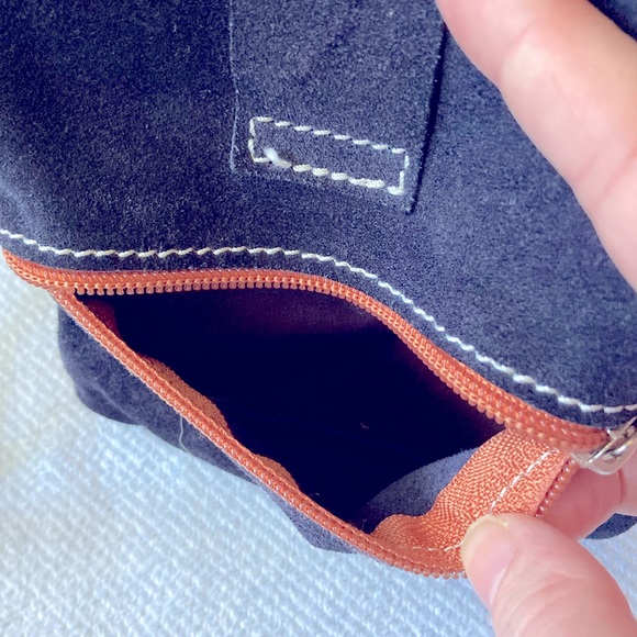 Amica Italian Suede Crossbody Black with Multi Colored Zippers Travel - Picture 6 of 6